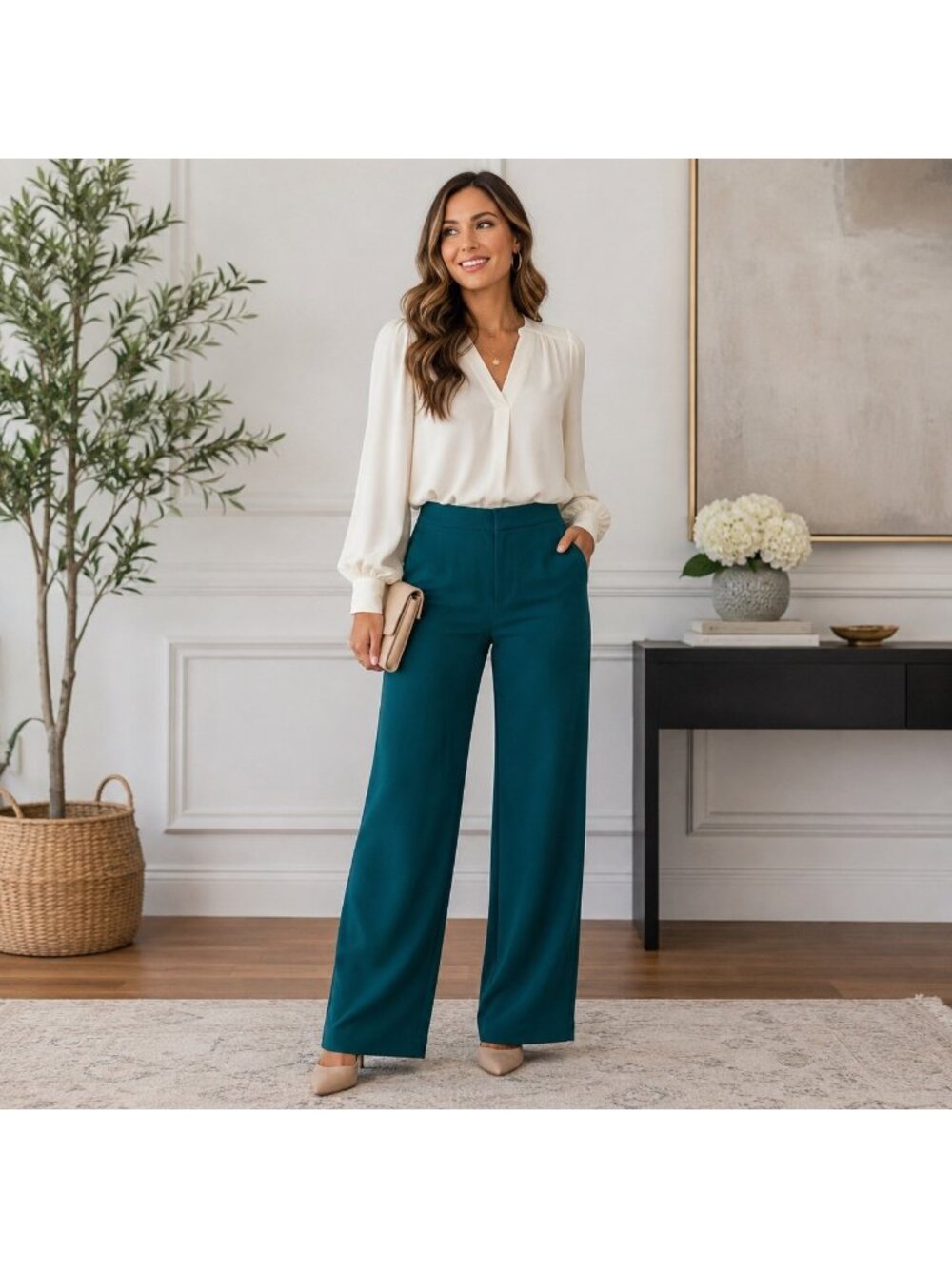 Banana Republic Hayden Wide-Leg High-Rise Pants Teal Size S NWT